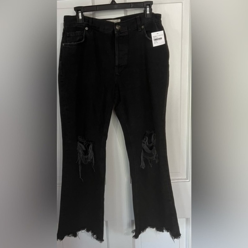Free People We The Free Maggie Mid-Rise Straight-Leg Distress Washed Black 29 - Picture 7 of 8